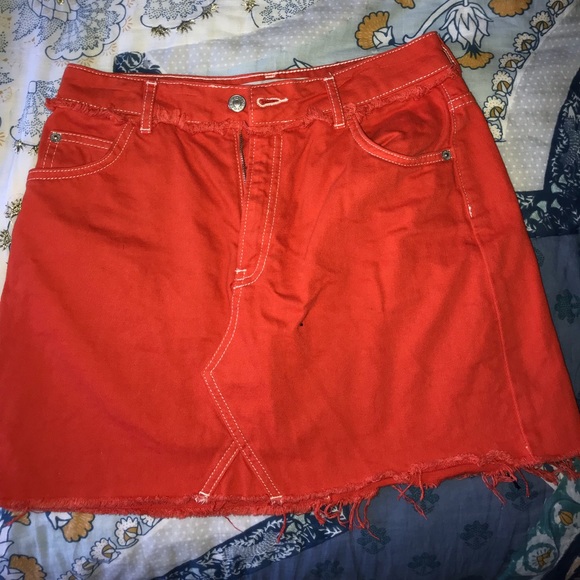 Bright orange jean skirt - Picture 2 of 4